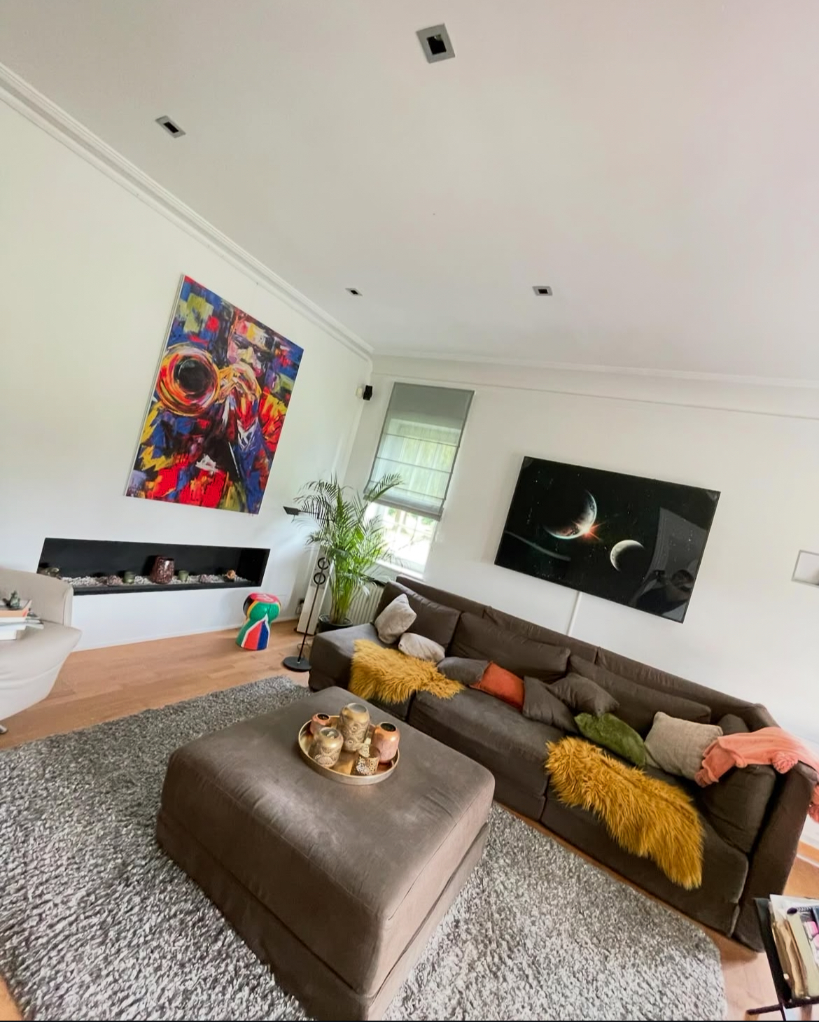 Modern living room with window treatments