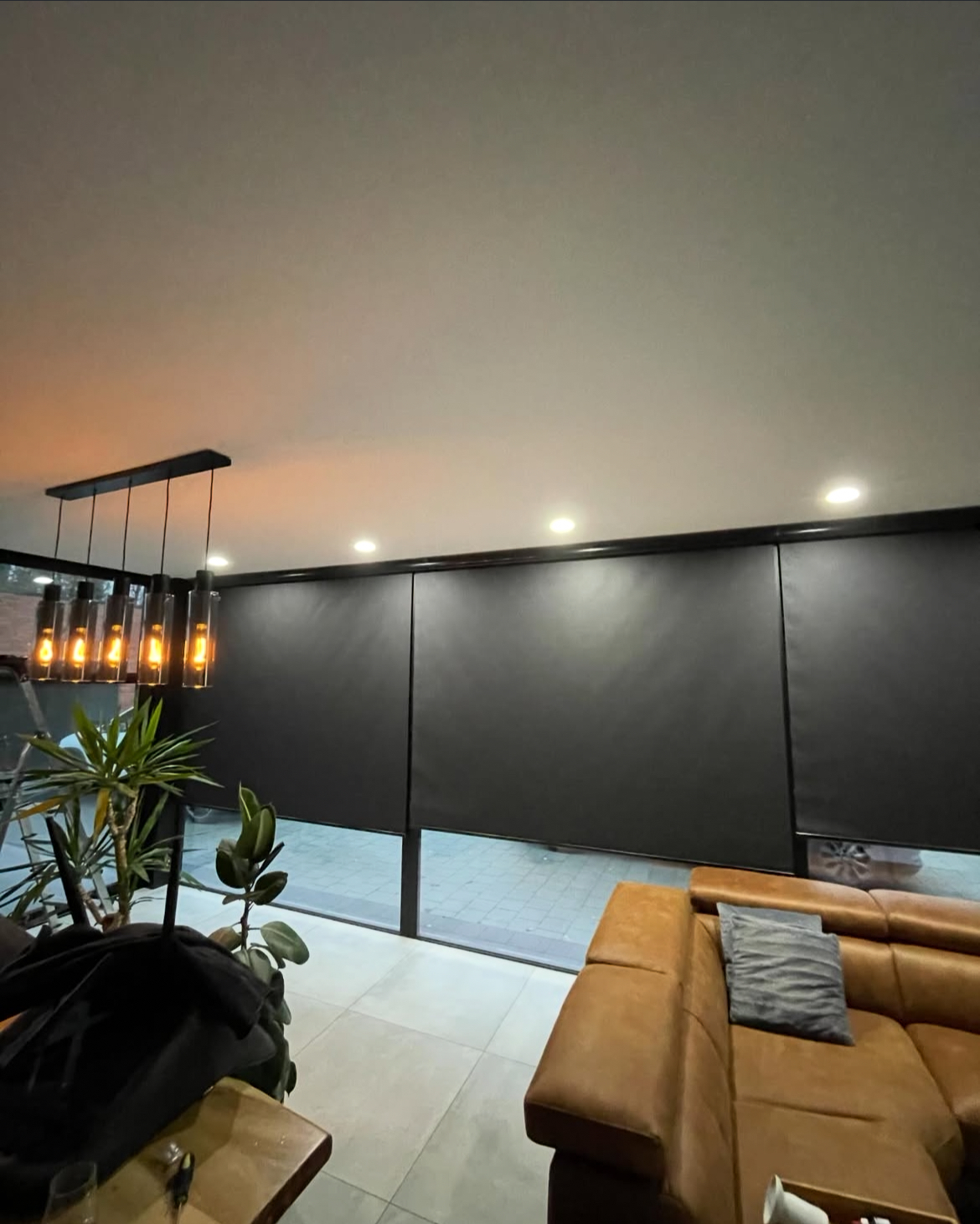Contemporary living space with window coverings